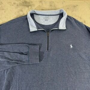 Polo Ralph Lauren Sweater Mens‎ 2XLT Blue 1/4 Zip Mock Neck Logo Pullover